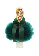 Trusou botez fete, model cu Ursulet, culoare Verde, Trusou, Rochie cu fundita si Lumanare, REC3243